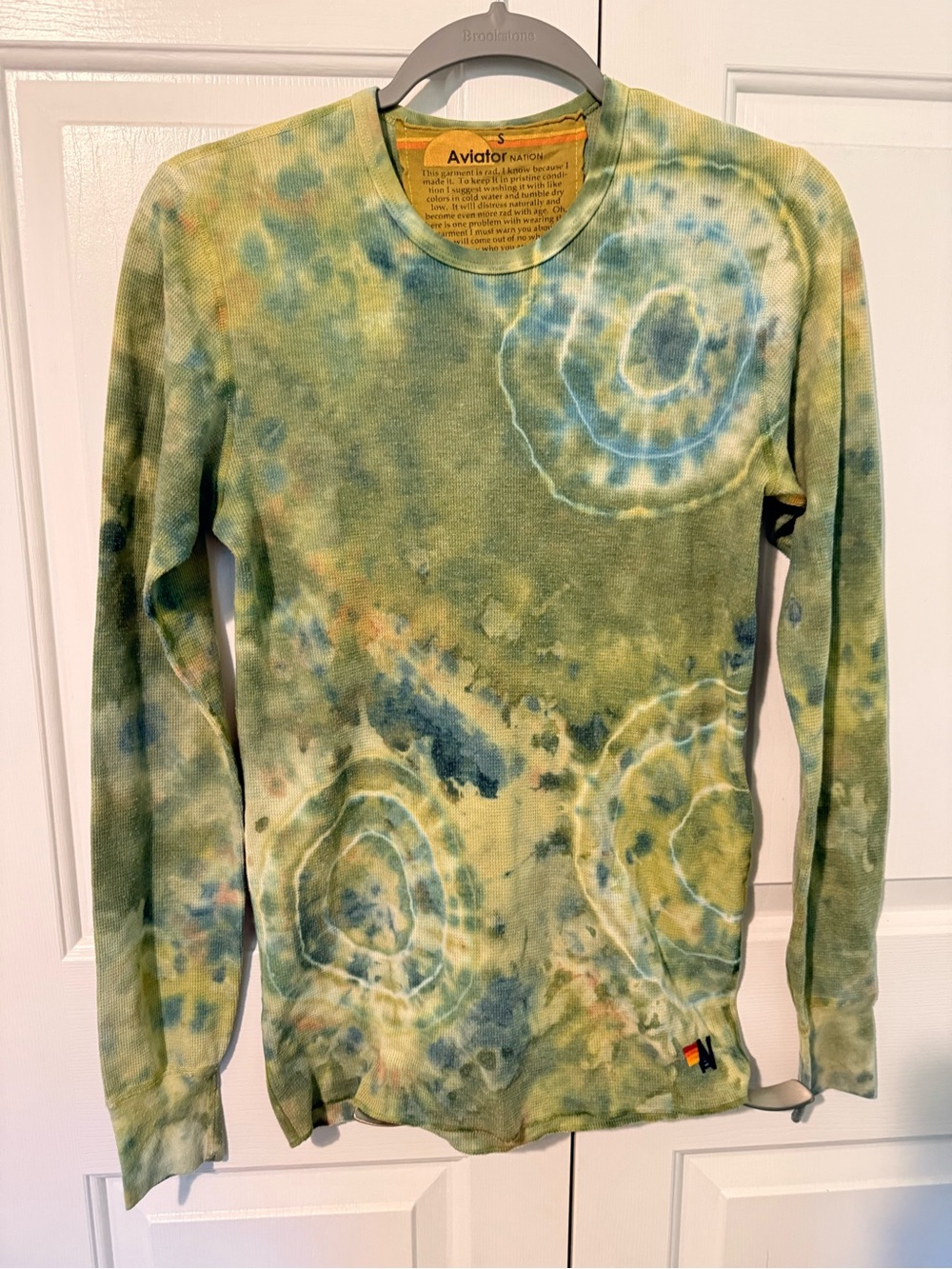 Aviator Nation Women's Long-Sleeve Tie-Dye Thermal Top - Green & Blue